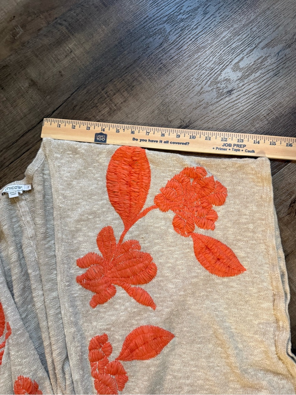 Chico's Beige Ruana Open-Front Cardigan Shrug  Floral Embroidery S/M - Picture 10 of 10